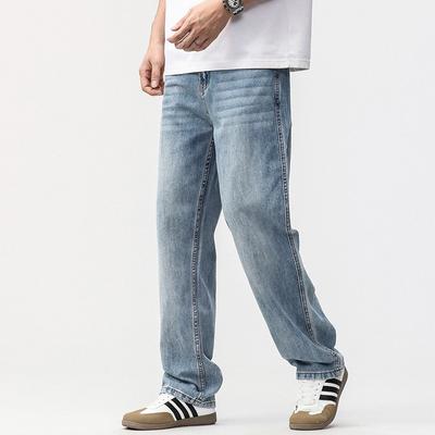 Spring and Summer Thin Tennis Straight Jeans Men's American High Street Loose Wide-leg Trousers