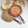 Colorful Striped Patterns Seagrass Woven Fan Vintage Anti-Mosquito Hand Braided Fan Natural Portable Cattail Fan School/Office