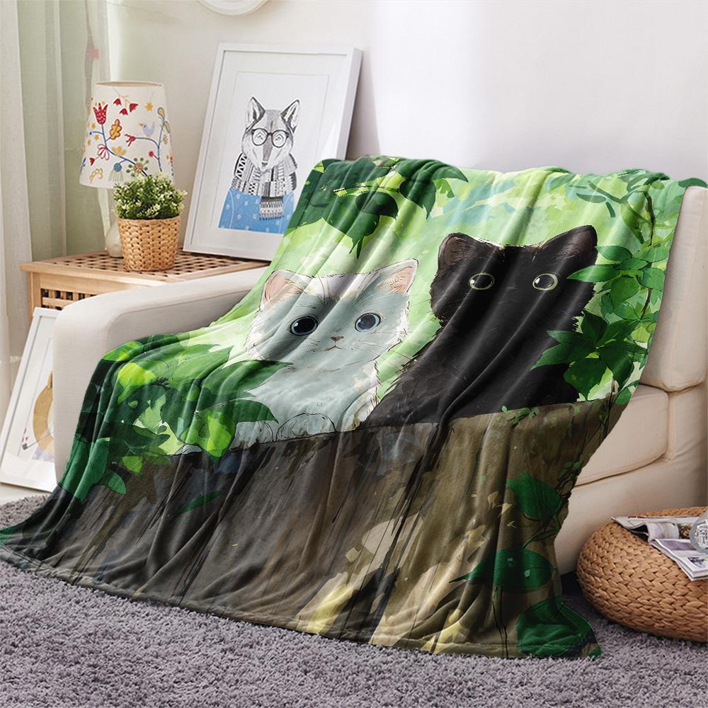 Cat Women Print Flannel Blanket, High quality Comfortable for All Seasons, Home Decor, Warmth and Comfort