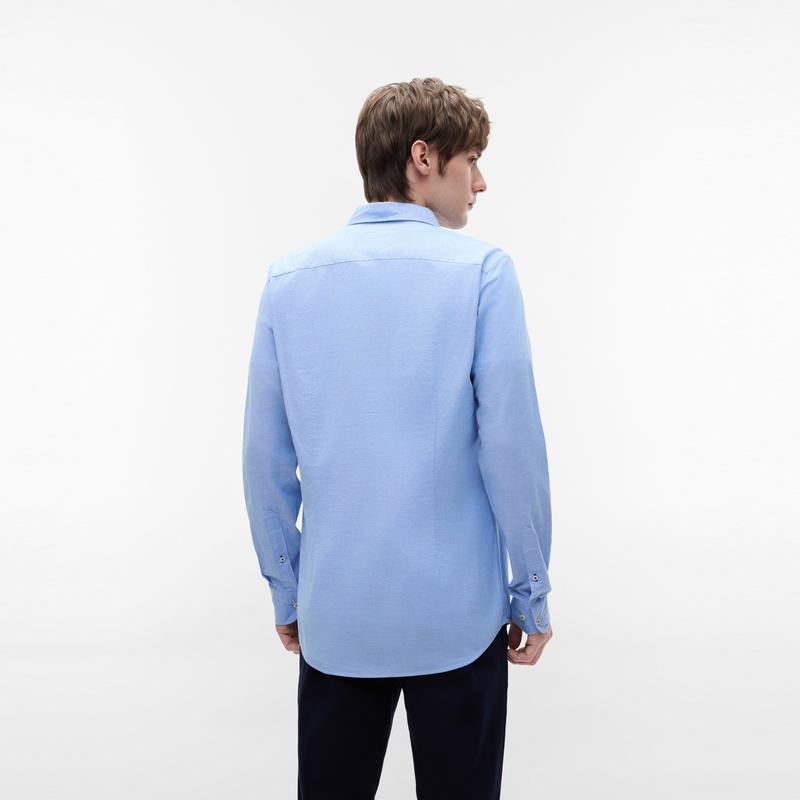 Tommy Hilfiger Oxford Business Casual Minimalist Solid Slim Fit Long Sleeve Shirt Men shirts Blue XM0XM01120