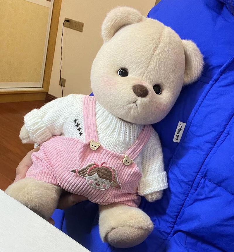 Medium Bear Outfit - Blue Pink Striped Carrot Overalls Set