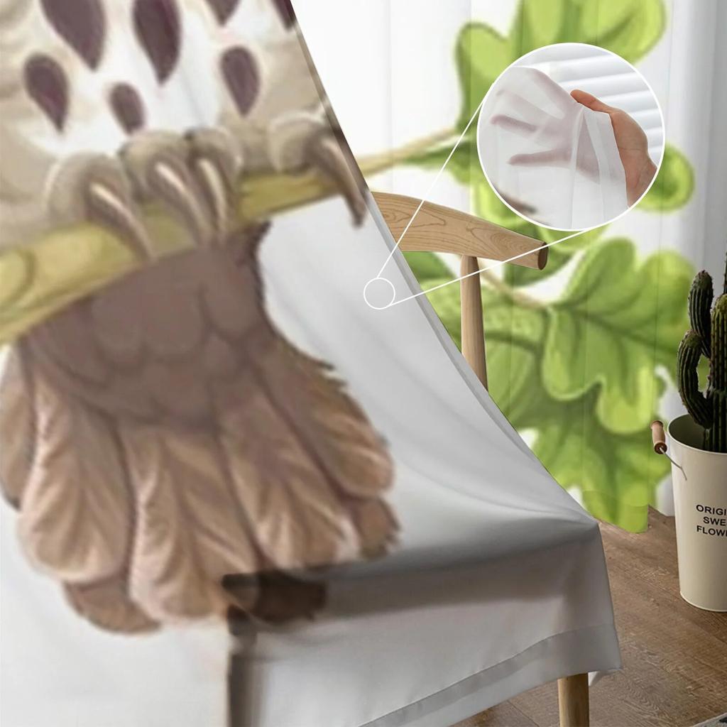 Cartoon-Eule sitzt auf einem Ast, transparente Fenstervorhänge für Wohnzimmer, Schlafzimmer, Voile-Tüll-Vorhänge, Stoffvorhänge für die Küche