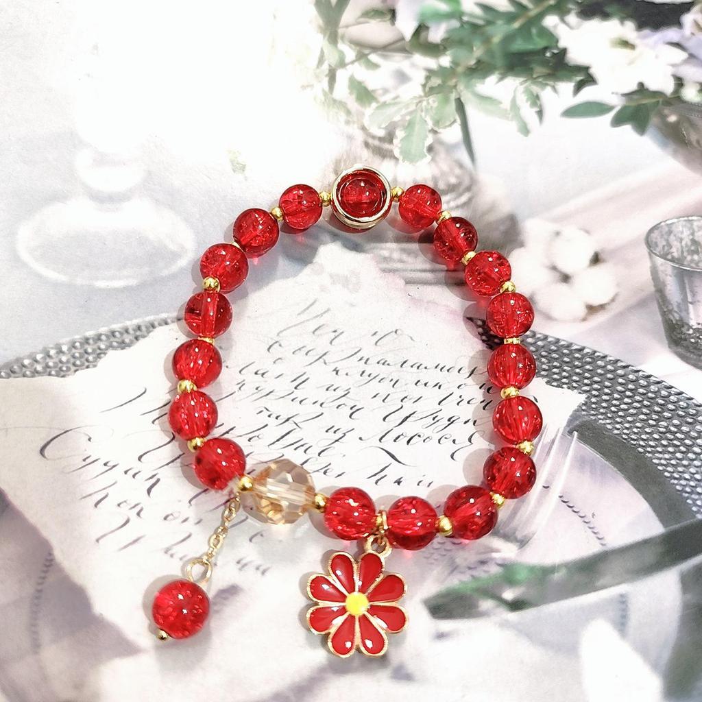 New Women's Mori Style Butterfly Glass Bracelet with Colorful Crackle Beads