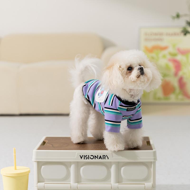 25 years of new dog clothes spring and summer striped baby elephant cartoon bottoming shirt teddy bear cat dog T-shirt
