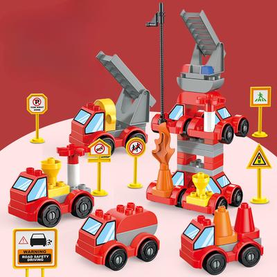 Large Particle Deformation Building Blocks Four-in-one Fire Truck Puzzle Assembly Compatible Color Box Male