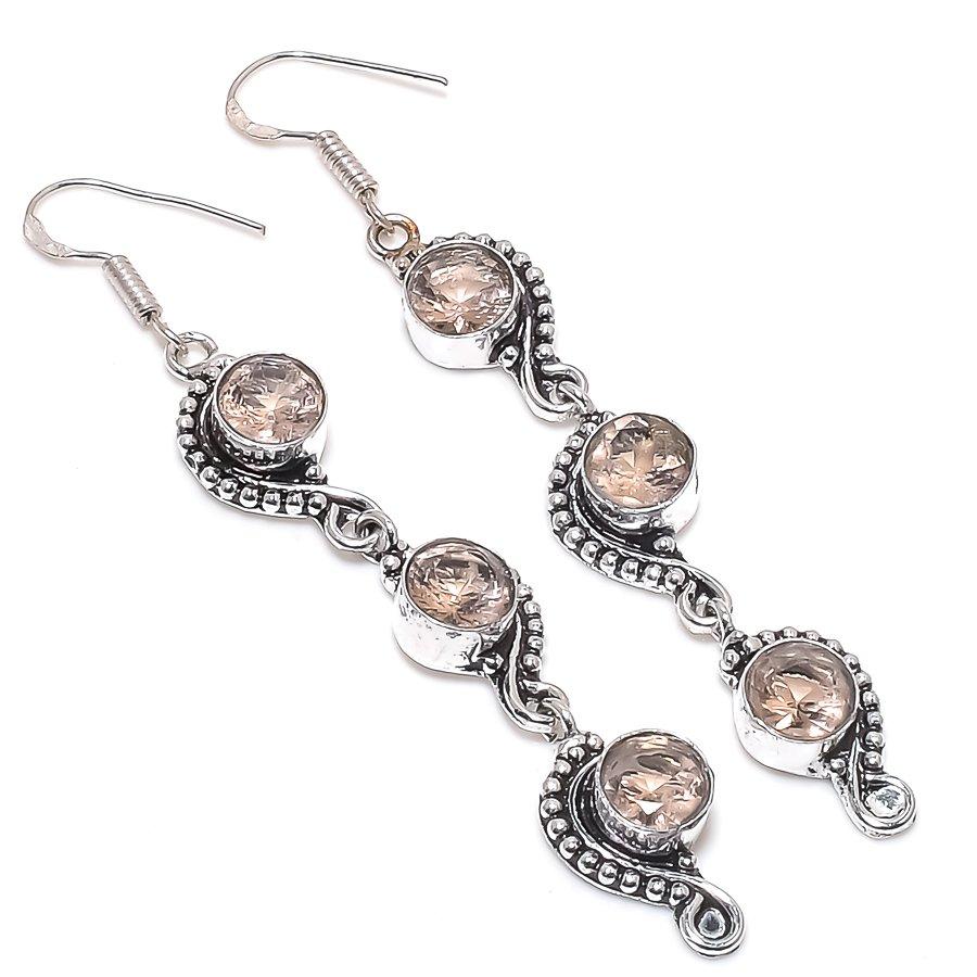 Natural Morganite Gemstone 925 Sterling Silver Jewelry Earring 3.27" S8r92