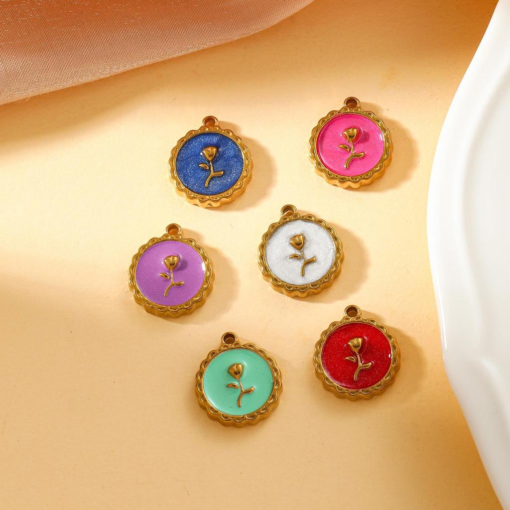 European and American Style Titanium Steel Enamel Jewelry Set: Pendant, Bracelet, Necklace, Earrings.