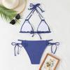 Neuer einfarbiger zweiteiliger Badeanzug Sexy Schleife Dreieck Neckholder Rückenfrei Bikini-Set Schnürung Tanga Badeanzug Bademode