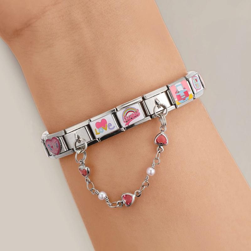 Set Tassel Chain Butterfly Eyes Heart Star Italian Charm Links Fit 9mm Bracelet Stainless Steel Women DIY Jewelry Making Gifts