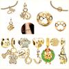 Sparkling Golden Pet Cat Lucky Horseshoe Paw Print Charm Beads Fit Original Bracelets Necklace Diy Women Jewelry Gifts