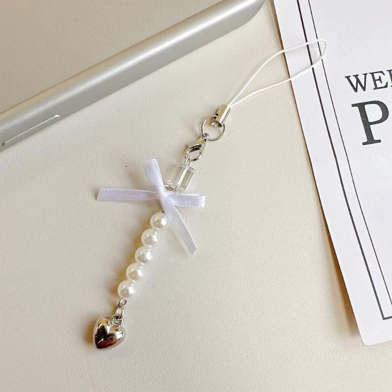 Sweet Phone Chain Strap Lanyard Bowknot Heart Bead Pendant Phone Charm Hanging Decoration Cute Phone Accessories