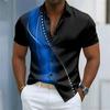 Nuova Camicia da Uomo a Maniche Corte Stampa a Righe Curve Bianche e Blu Vestibilità Business Casual Collo a Revers Camicia da Uomo