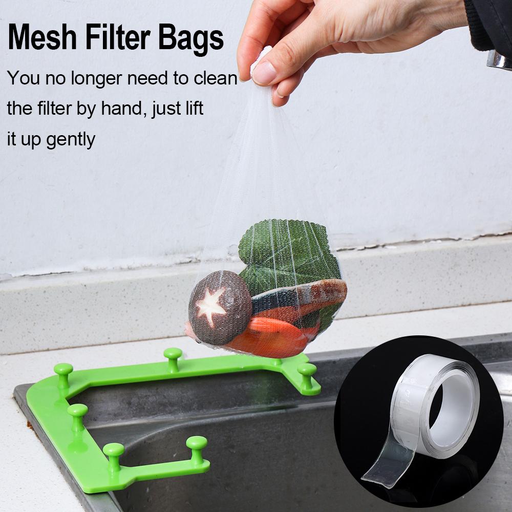 Fine Mesh Net Corner Triangle Tri-Holder Filter Leftovers Sink Strainer Bag Garbage Storage Rack