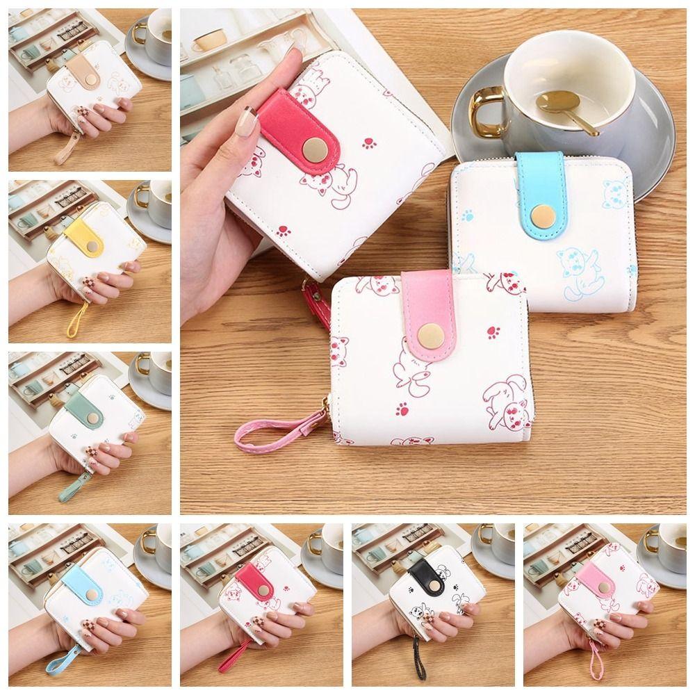 

Кошелек с рисунком кота из мультфильма Pu, держатель для карт Kawaii, портативный маленький кошелек на молнии для покупок
