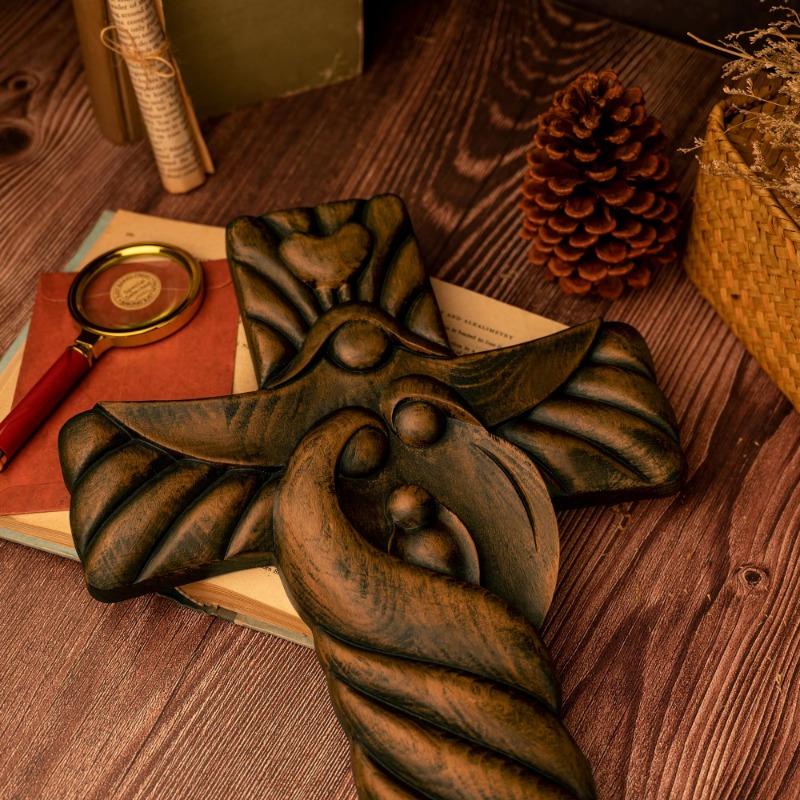 Vintage dřevěný kříž Svaté rodiny na zeď, katolický kříž, náboženské umění, bytové dekorace, vánoční dárek