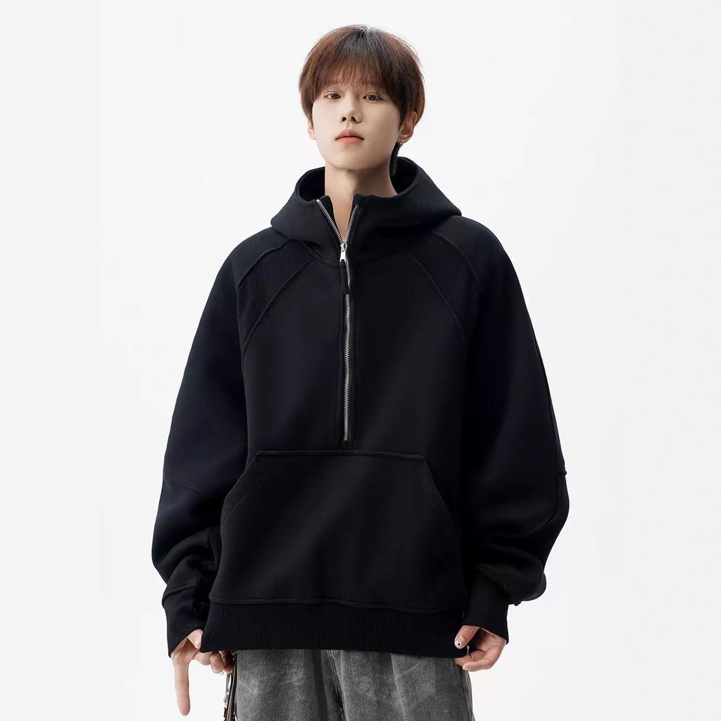 Half Zipper Hooded Sweatshirt Men's Autumn and Winter New Loose Casual Hoodie Jacket