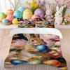 Bedding Pillowcase Quilt Cover 3-Piece Set Cute Brown Rabbit Hand Holding Blue Easter Egg Peony Flower Surround Pattern