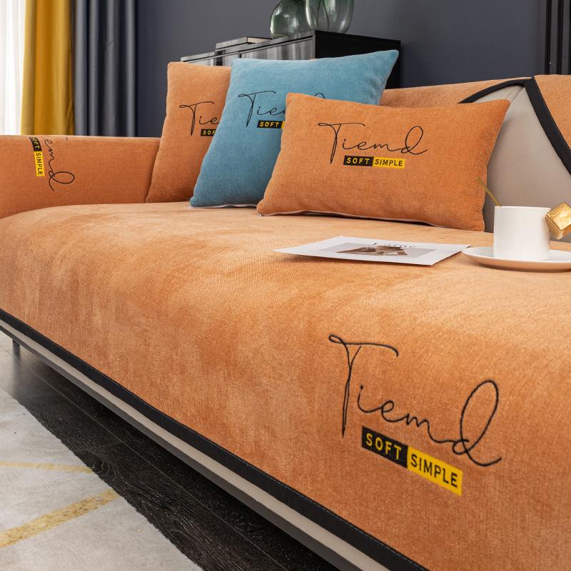 Anti slip Chenille sofa cover, embroidered with letters, all season universal sofa cover, furniture protection, bedroom, office,
