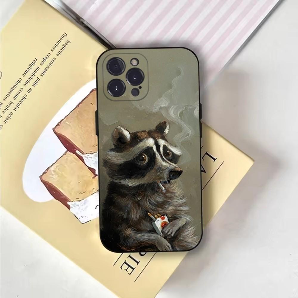 Cute Canvas Raccoons  Phone Case For iPhone 16,15,14,13,12,11,Pro,X,XS,Max,XR,Plus,Mini Soft Black Cover