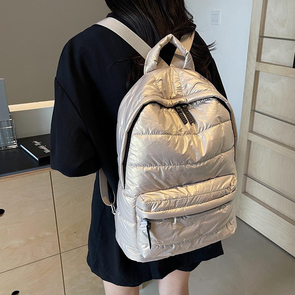 Zaino imbottito invernale Puffer per donna, grande capacità, cotone piuma, borsa da scuola, zaino casual