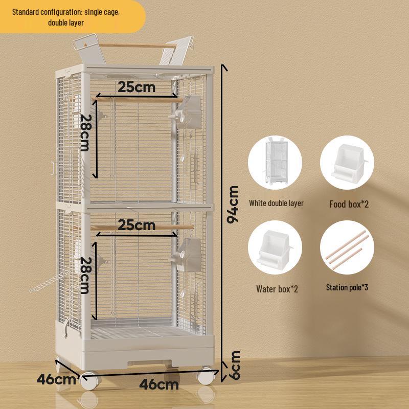 Doppelschichtiger Transparenter Vogelkäfig für Nymphensittiche und Papageien - Groß, Luxuriös, Horizontaler Drahtdesign