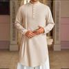 Pánské muslimské šaty Dlouhý rukáv Oblečení Bavlněný Pulovr Kaftan Roucho Pánské Jubba Thobe Pákistán Saúdská Arábie Kaftan Islamský Top