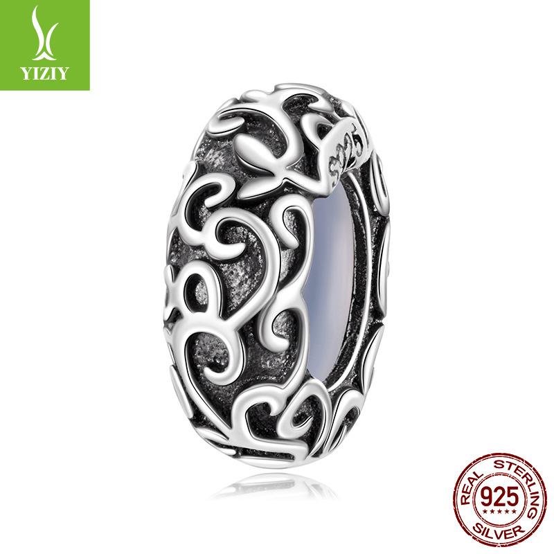 S925 Silver Roll Grass Pattern Silicone Positioning Bead Spacer, Retro Pattern Mini Bracelet Bead Spacer