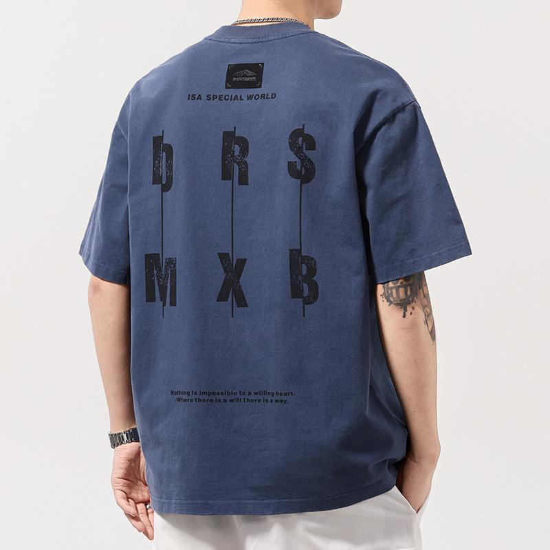 High Street Letter Print Short Sleeve T-shirt for Men and Women Retro Niche Half Sleeve T-shirt