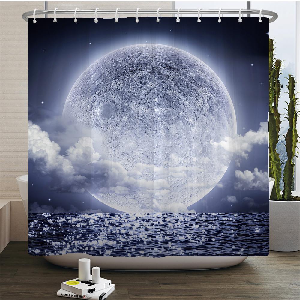Moon Starry Sky Shower Curtain Midnight View Dreamy Mystic Bathroom Curtains Waterproof Fabric Home Decor Curtain With Hooks