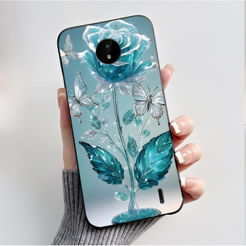 For Nokia C10 C20 C20 Plus Phone Case Luxury Fashion Butterfly Flowers Black Soft TPU Full Protective Cover For NokiaC10 Casing