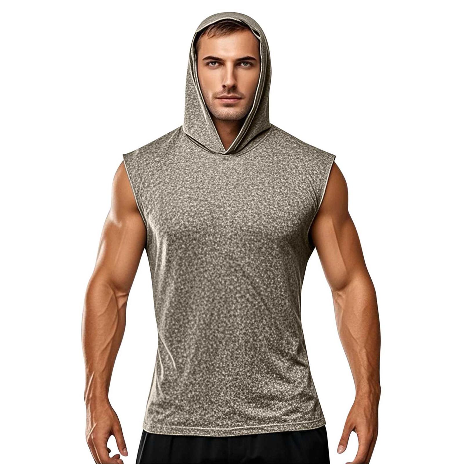 

Мужские футболки без рукавов классическая футболка повседневная летняя толстовка с капюшоном базовая футболка рашгард для походов бег тренировка плавание S