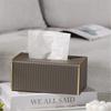 Tissueboxhoes, Witte Rechthoekige Leren Tissueboxhouder met Gouden Randdecoratie, Decoratieve Tissuehoes voor Badkamer