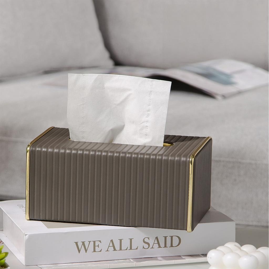 Tissueboxhoes, Witte Rechthoekige Leren Tissueboxhouder met Gouden Randdecoratie, Decoratieve Tissuehoes voor Badkamer