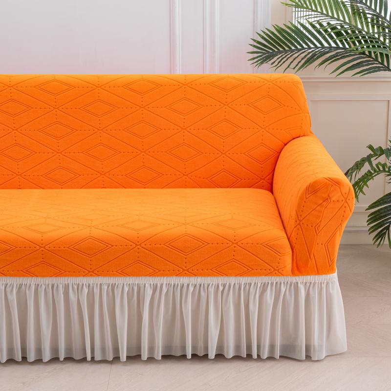 Solid Color Thick Jacquard Sofa Cover Elastic Skirted Protector for 1/2/3/4 Seater Living Room Furniture Protection