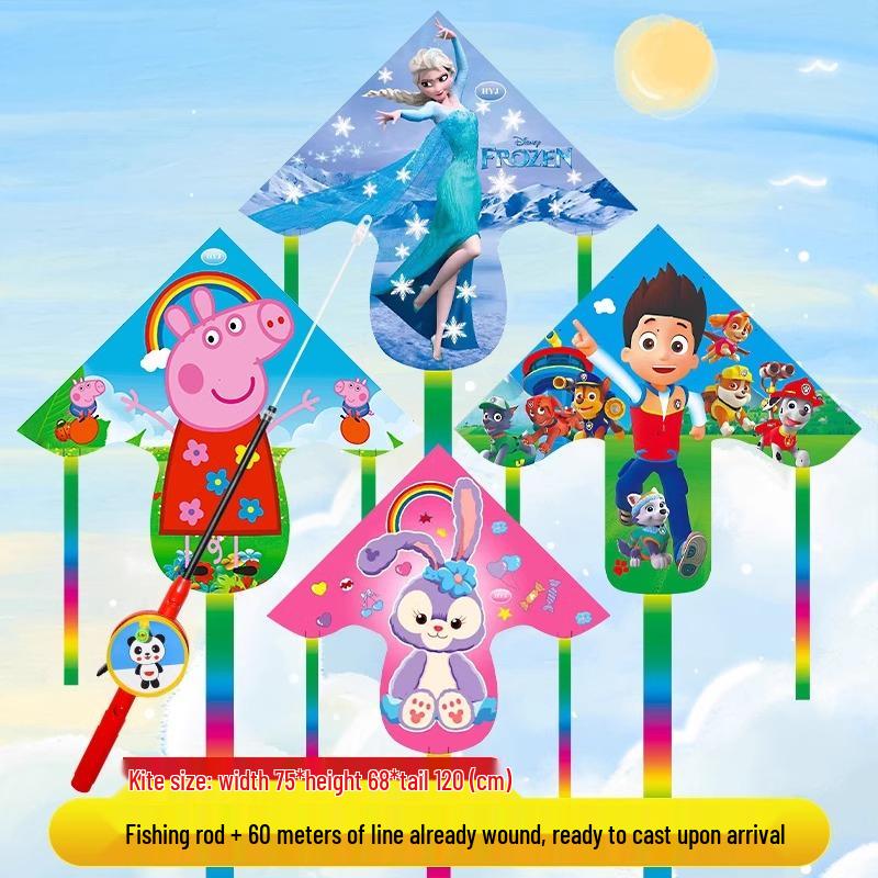 

Kite 2024: Easy-to-Fly Paw Patrol & Elsa Design for Kids Doraemon + Large Reel 50m Line