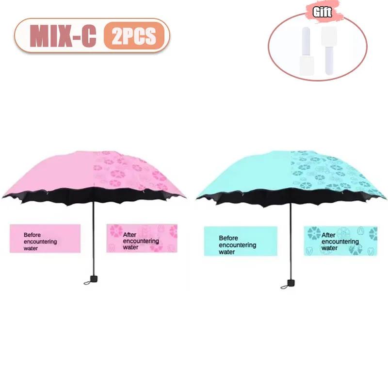 1-2PCS Portable Creative Water Flowering Umbrella Manual Black Coating UV Protection Sun Rain Dual Use Folding Parasol
