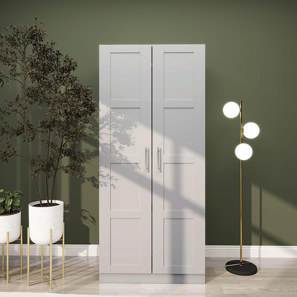 Double Paneled Door Wardrobe, with Shelves - Grey