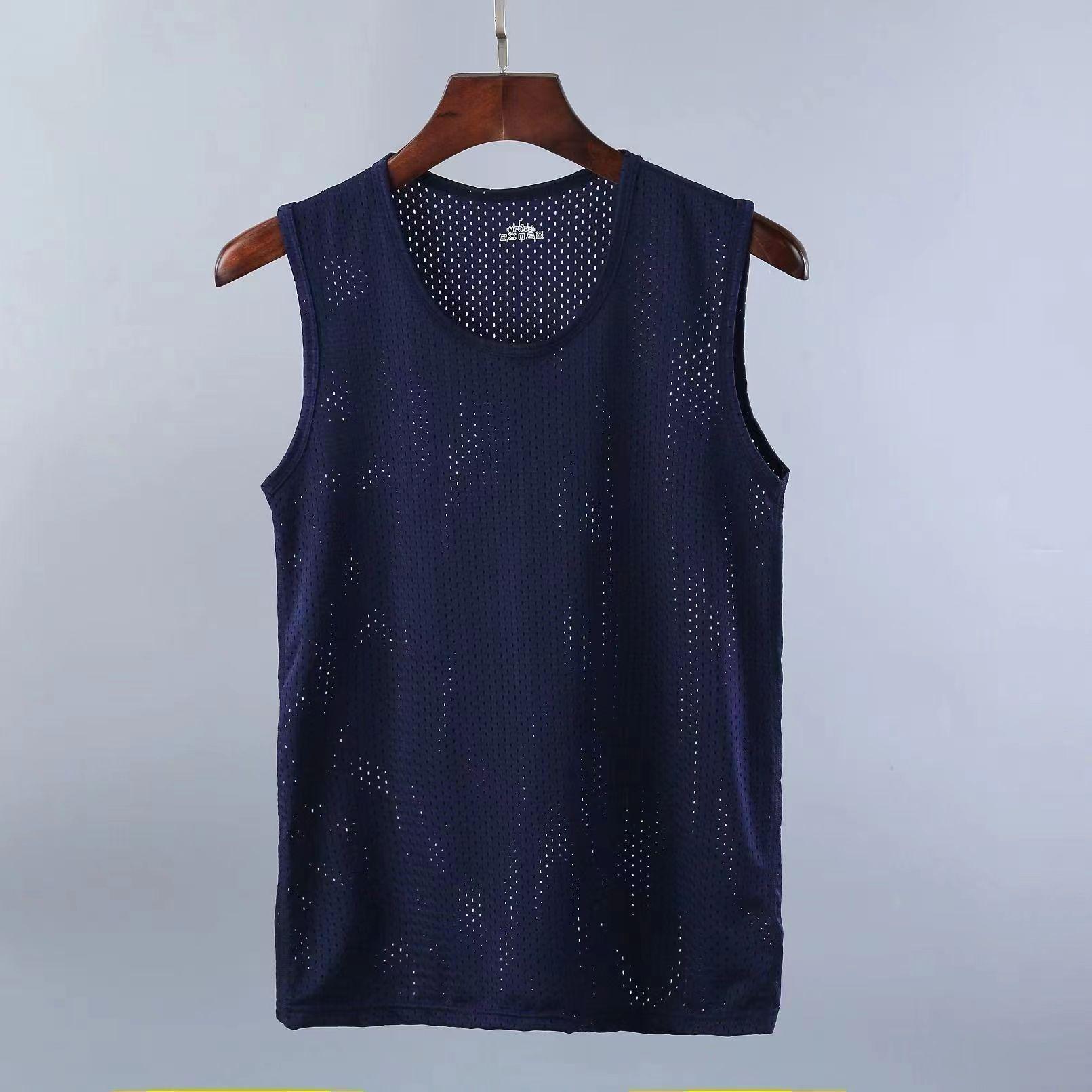 

Men s Quick-Dry Ice Silk Mesh Sleeveless Sports Vest for Summer L [Recommended 40-50 kg] темно-синий
