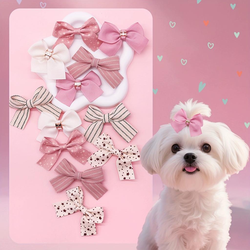 8pcs Pet Bow Hair Clips Set, Dog Hair Accessories, Cat Hair Clips, Cute Bow French Bulldog Cat Hair Decor, Holiday Decoration (Random Colors)