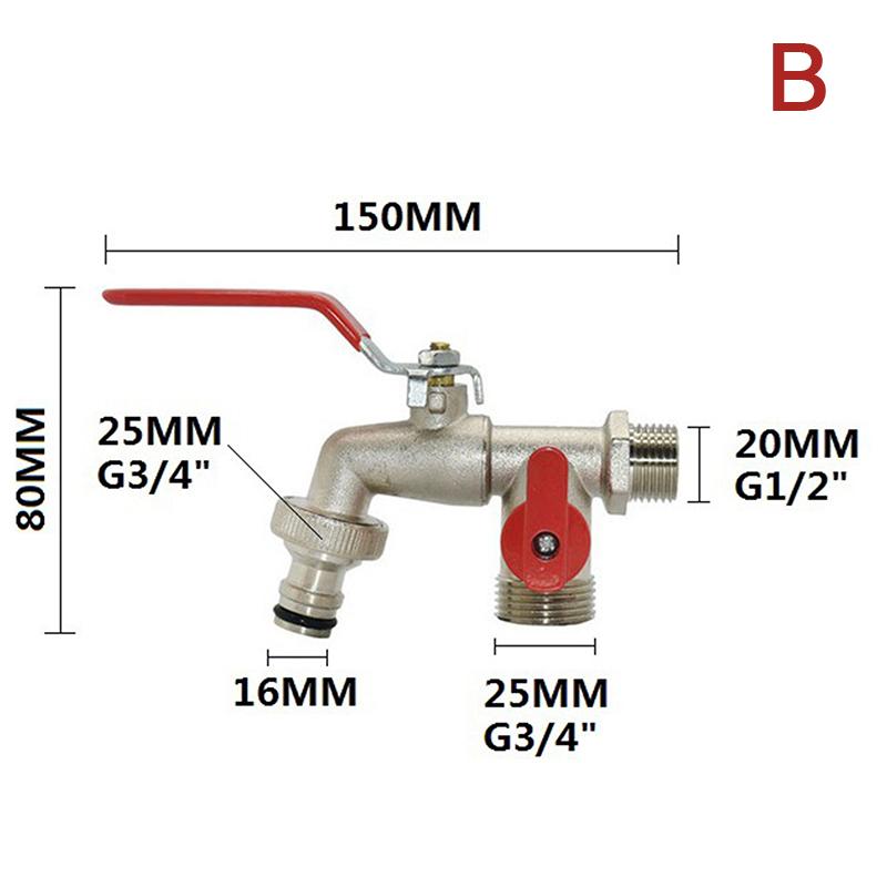 1 Stück Doppelkopf-Wasserhahn 1/2 '' 3/4 '' Wassersplitter-Anschlusskupplungsadapter Ventilschalter Gartenschlauch-Bewässerungshahnverbindung
