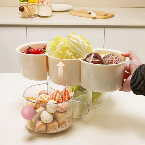 Rotating Divided Hot Pot Serving Tray Stackable Vegetable Ingredient Organizer with Draining Function Space-Saving Prep Platter for Family Meals &