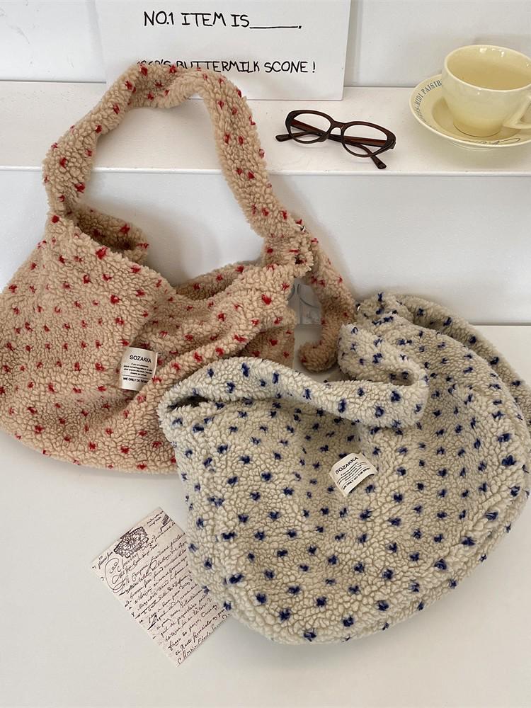 Herbst/Winter Plüsch Herz Umhängetasche - Canvas Schultertasche mit großem Fassungsvermögen