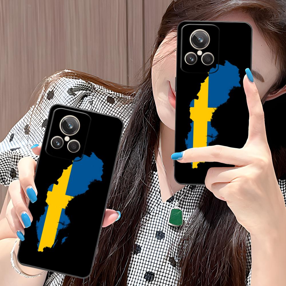 Sweden Flag Mobile Cell Phone Case for Realme 15 14 13 12 11 10 9 Pro Plus T i Lite 5G Colorful Printing Cover Cover Smartphone