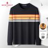 MONTAGUT Men's Striped Long-Sleeve Embroidered Sweatshirt