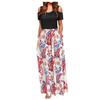 Women Summer Cold Shoulder Floral Print Elegant Maxi Long Dress Pocket Dress