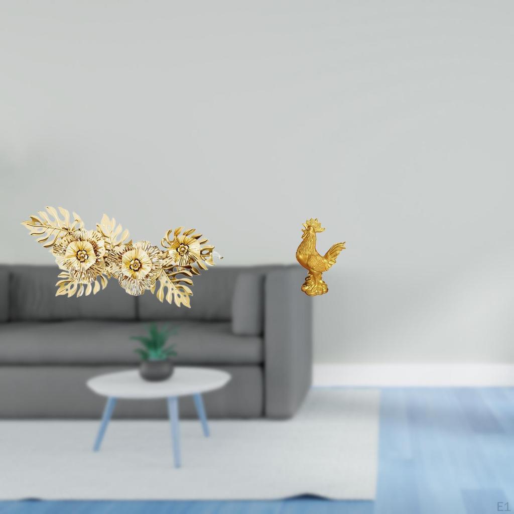 Nordic Metal Wall Art Flower Leaves Sculpture And Chicken Figurine Feng Shui Decor Statue for Dining