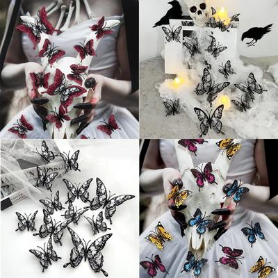 Double-layer Skull Rose Halloween 3D Butterfly decoration,3D Stickers for Living Room and Bedroom decoration,A Set of 12