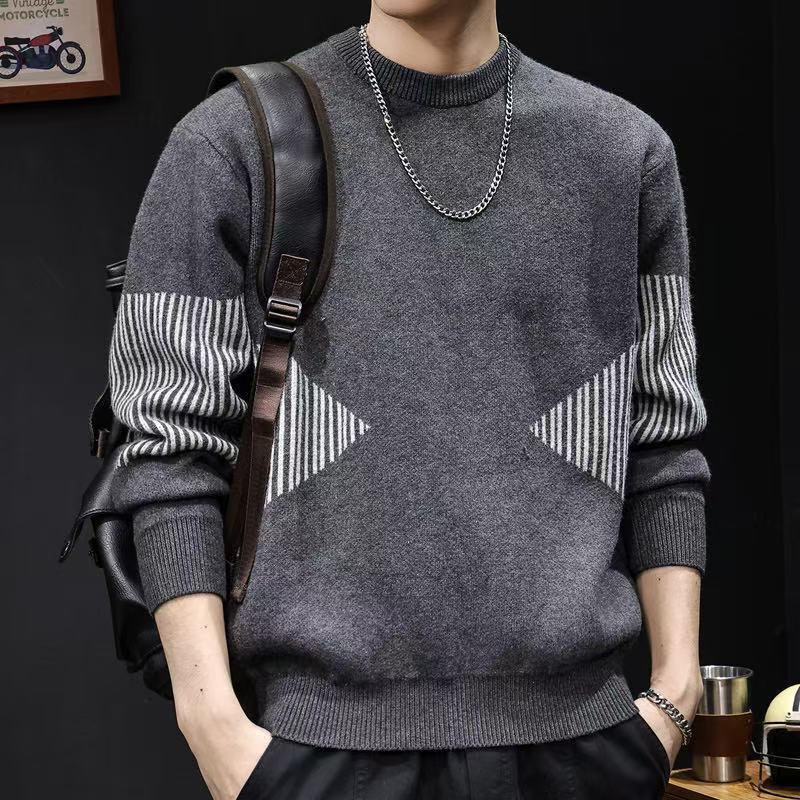 

Men s Retro Patchwork Color Block Knitted Sweater – Loose Casual Winter Style M