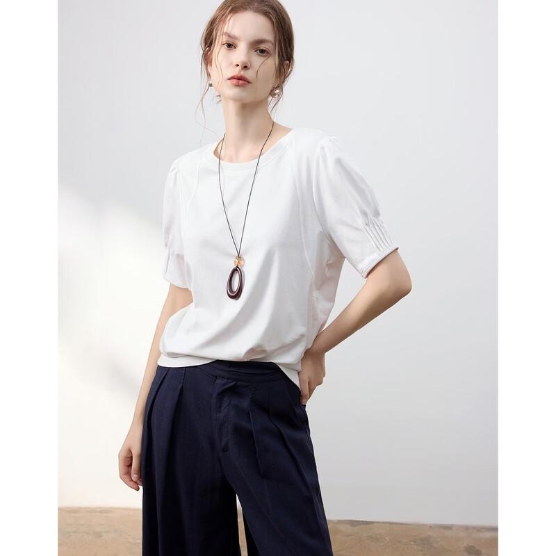 Demana Women s Oxygen Pure Cotton Pleated Puff Sleeve T-Shirt M