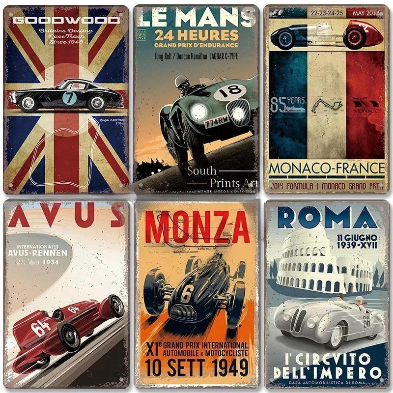Vintage Metal Tin Signs Racing Car Plaque Decor F1 Racetrack Metal Poster Wall Art for Garage